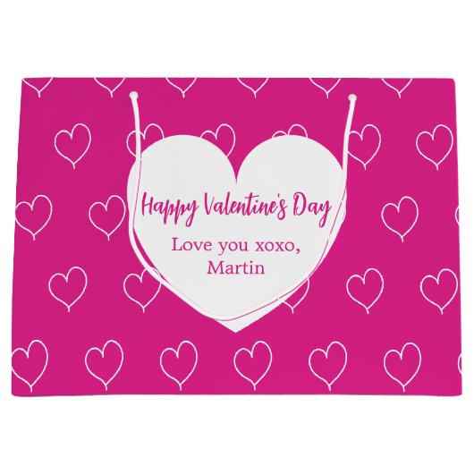 Heet roze witte harten Valentijnsdag Groot Cadeauzakje (Voorkant)