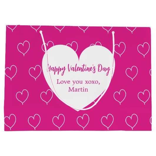 Heet roze witte harten Valentijnsdag Groot Cadeauzakje (Achterkant)