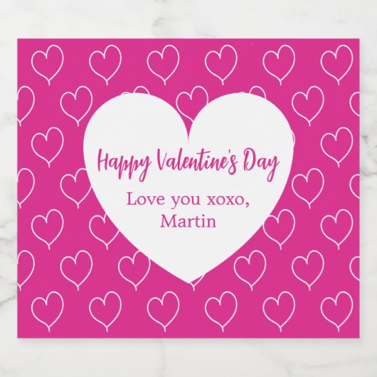 Heet roze witte harten Valentijnsdag Sparkling Wijnetiket (Enkel label)