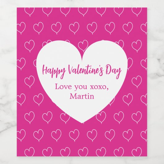Heet roze witte harten Valentijnsdag Wijn Etiket (Enkel label)