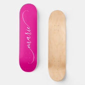 Heet Roze Witte Klasse Gebogen Swash Handtekening Persoonlijk Skateboard (Voorkant)