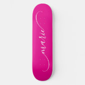 Heet Roze Witte Klasse Gebogen Swash Handtekening Persoonlijk Skateboard (Voorkant)