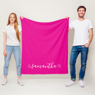 Heet Roze Witte Korte Kromme Swash Naam Fleece Deken