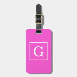Heet Roze Witte Omlijst Initiaal Monogram Bagagelabel