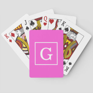 Heet roze witte omrande initiële monogram pokerkaarten