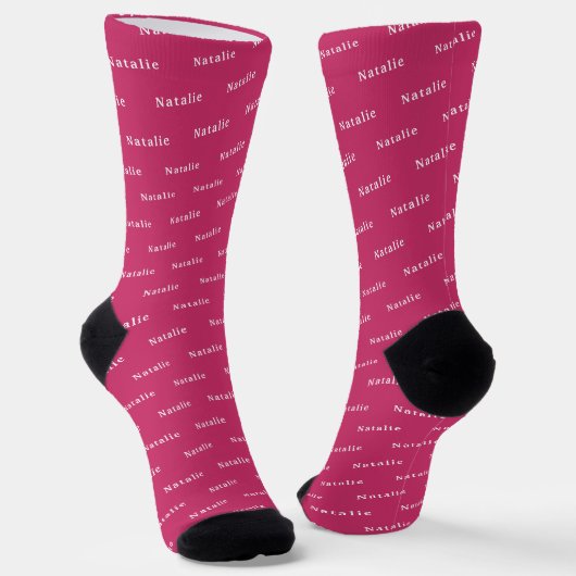 Heet Roze Witte Persoonlijke Naam Soks Aangepaste Sokken (Gebogen)