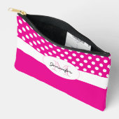 Heet roze Witte polka stippen retro patroon Monogr Etui (Open)