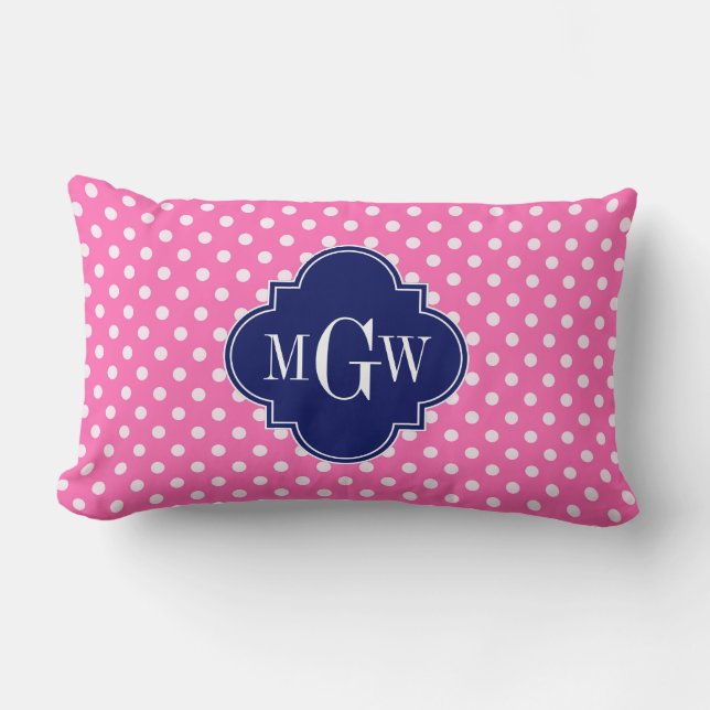 Heet Roze Witte Stippen Marineblauw Quatrefoil 3 M Kussen (Voorkant)