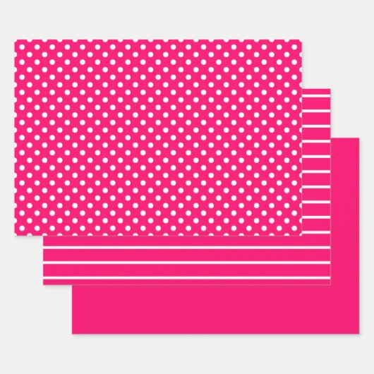Heet Roze Witte Stippen Strepen Inpakpapier Vel (Set)