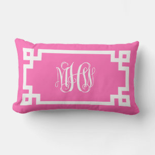 Heet Roze Witte Wingedrank Monogram Griekse Sleute Kussen