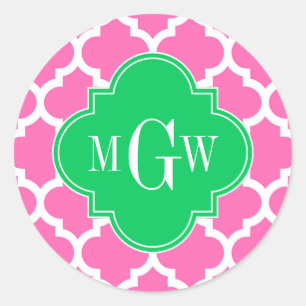 Heet Roze Wt Marokkaans #5 Smaragd 3 Initiële Mono Ronde Sticker