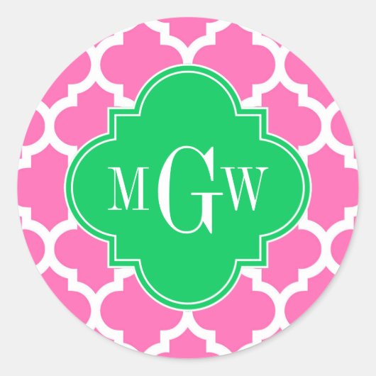 Heet Roze Wt Marokkaans #5 Smaragd 3 Initiële Mono Ronde Sticker (Voorkant)