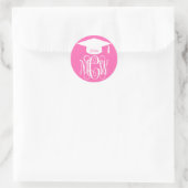 Heet Roze Wt Winged Script Monogram Afstudeercadea Ronde Sticker (Tas)