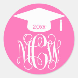 Heet Roze Wt Winged Script Monogram Afstudeercadea Ronde Sticker