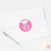 Heet Roze Wt Winged Script Monogram Afstudeercadea Ronde Sticker (Envelop)