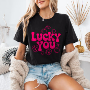Heet Roze y2k Kersen en Dobbelstenen Trendy Lucky  T-shirt