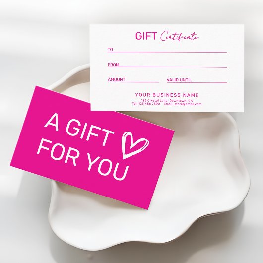 Heet Roze Zakelijk Cadeau Certificaat Contactkaartje