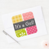 Heet Roze, Zalm, Geel en Groen Schattige Geruit Vierkante Sticker (Envelop)