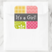 Heet Roze, Zalm, Geel en Groen Schattige Geruit Vierkante Sticker (Tas)