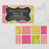 Heet Roze, Zalm, Geel en Groen Schattige Geruit Visitekaartje (Voorkant / Achterkant)