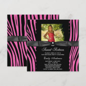 Heet Roze Zebra Foto Sweet 16 Feest Kaart (Voorkant / Achterkant)