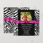 Heet roze zebra foto Sweet 16-feest Kaart (Voorkant / Achterkant)