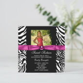 Heet roze zebra foto Sweet 16-feest Kaart (Staand voorkant)