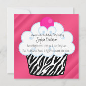 Heet Roze Zebra Meisjes Cupcake Verjaardagsfeestje Kaart (Achterkant)