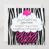 Heet Roze Zebra Meisjes Cupcake Verjaardagsfeestje Kaart (Achterkant)