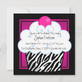 Heet Roze Zebra Meisjes Cupcake Verjaardagsfeestje Kaart (Achterkant)