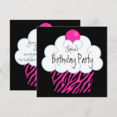 Heet Roze Zebra Meisjes Cupcake Verjaardagsfeestje Kaart (Voorkant / Achterkant)
