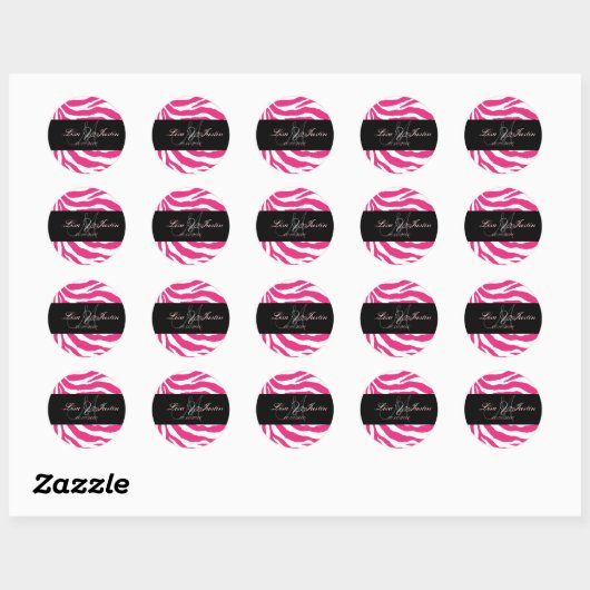Heet roze zebra, monogram stickers (Vel)
