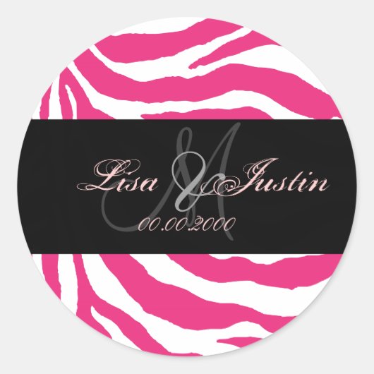 Heet roze zebra, monogram stickers (Voorkant)