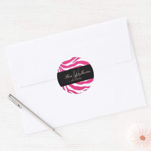 Heet roze zebra, monogram stickers (Envelop)