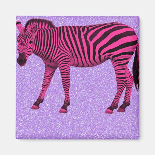 Heet roze zebra op paarse glitters magneet (Voorkant)