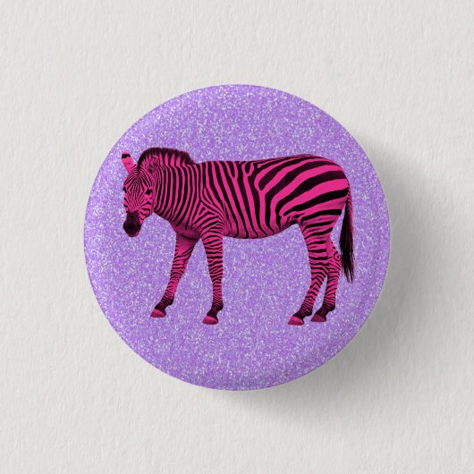 Heet Roze Zebra op Paarse Glitters Ronde Button 3,2 Cm (Voorkant)