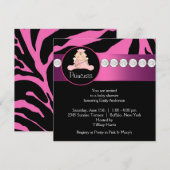Heet Roze Zebra Prinses Meisje Baby Borrel Kaart (Voorkant / Achterkant)