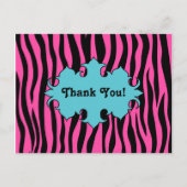 Heet roze zebra print met blauwe banner dank u briefkaart (Voorkant)