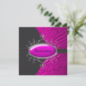 Heet roze zebra Quinceanera Kaart (Staand voorkant)