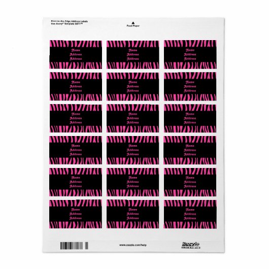 Heet roze zebra strepen etiket (Full Sheet)