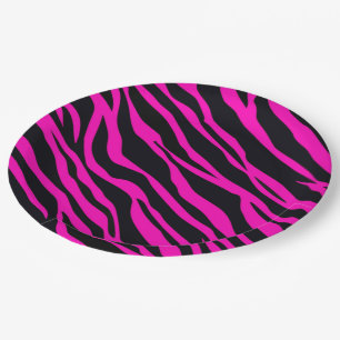 Heet Roze Zebra Strepen Papieren Bordje
