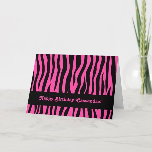Heet roze zebra verjaardag kaart (Voorkant)