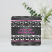 Heet Roze Zebra Verjaardagsfeestje Kaart (Staand voorkant)