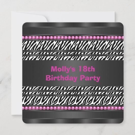 Heet Roze Zebra Verjaardagsfeestje Kaart (Voorkant)