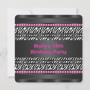 Heet Roze Zebra Verjaardagsfeestje Kaart