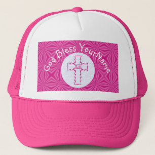 Heet Roze Zig Zag Christelijk Kruis Wit Helder Roz Trucker Pet