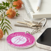 Heet roze zigzagkruis wit en helder roze sleutelhanger (Voorkant Rechts)