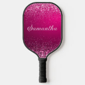 Heet Roze Zilver Glitter Naam Script Pickleball Paddle (Voorkant)