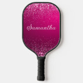 Heet Roze Zilver Glitter Naam Script Pickleball Paddle (Achterkant)
