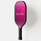 Heet Roze Zilver Glitter Naam Script Pickleball Paddle (Links)